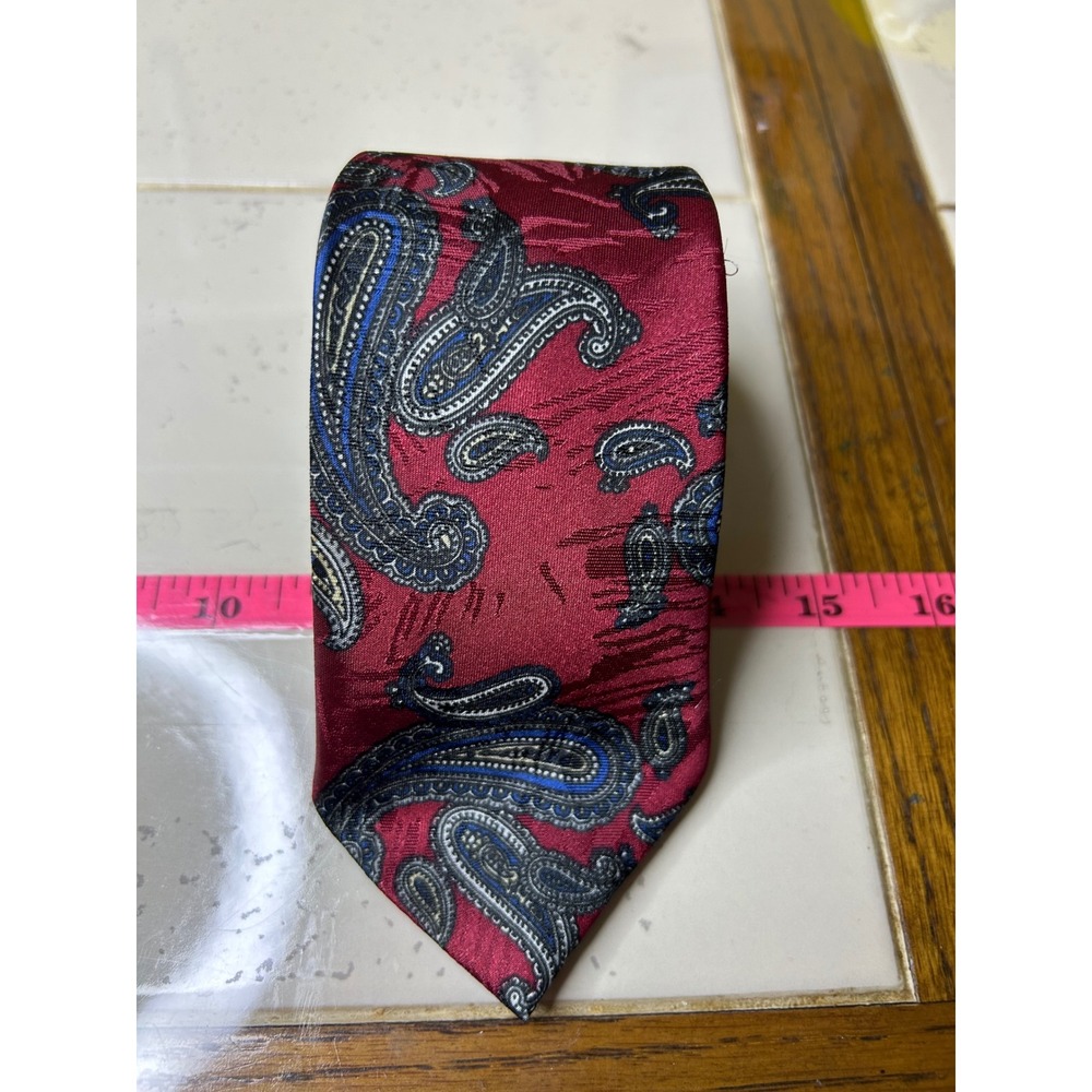 Mark Jackson Paisley Silk Blend Men's‎ Necktie Burgundy Blue Formal 50"